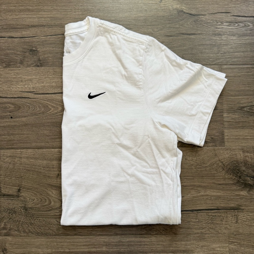 Nike Solid White 100% Cotton Short Sleeve T Shirt Medium Men